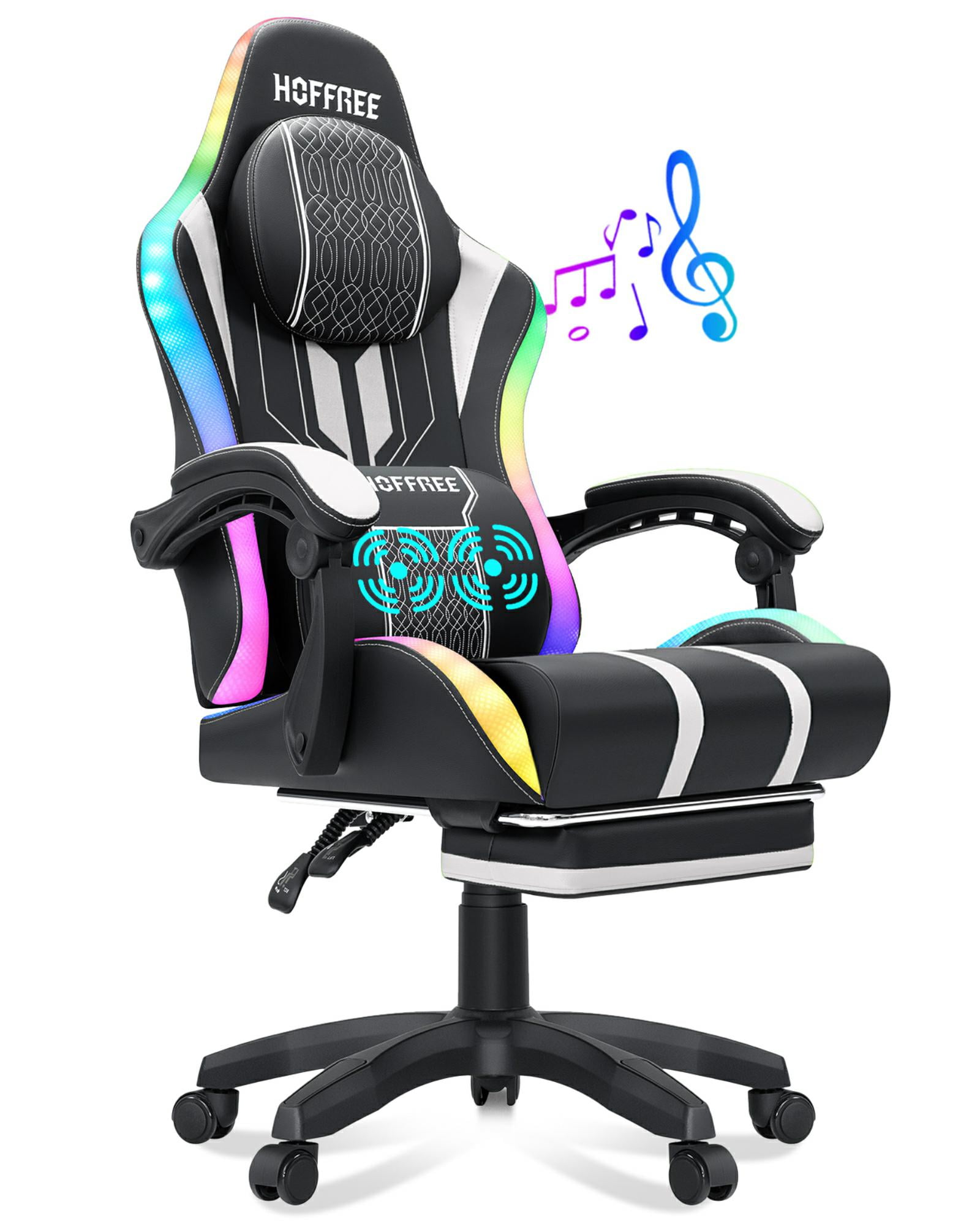 Hoffree Gaming Chair with Speakers Big and Tall Office Chair with Footrest Heavy Duty Gamer Chair with Lumbar Support Height Adjustable 360-Swivel Seat and Headrest for Adults, 400lbs