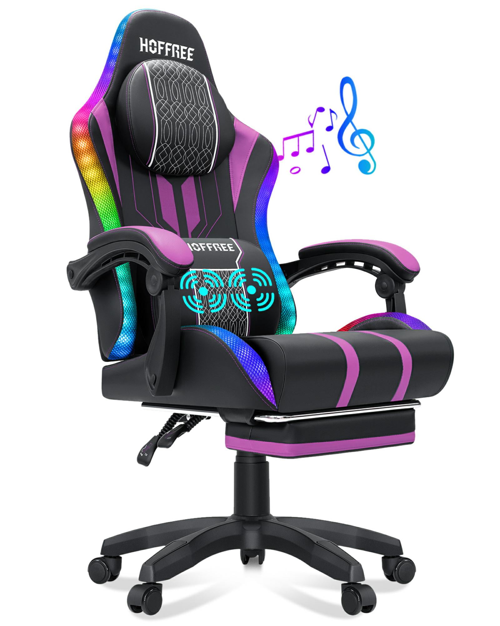 Hoffree Gaming Chair with Speakers Big and Tall Office Chair with Footrest Heavy Duty Gamer Chair with Lumbar Support Height Adjustable 360-Swivel Seat and Headrest for Adults, 400lbs