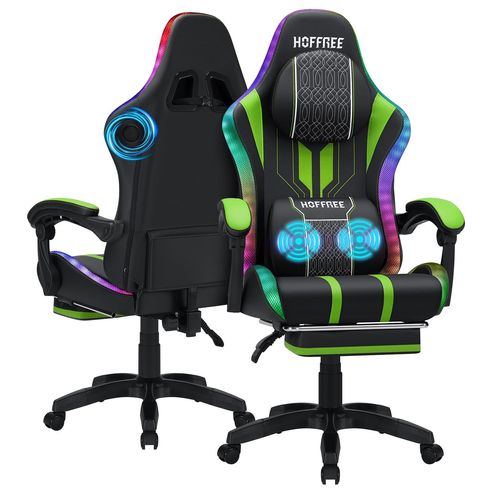 Hoffree Gaming Chair with Speakers Big and Tall Office Chair with Footrest High Back Heavy Duty