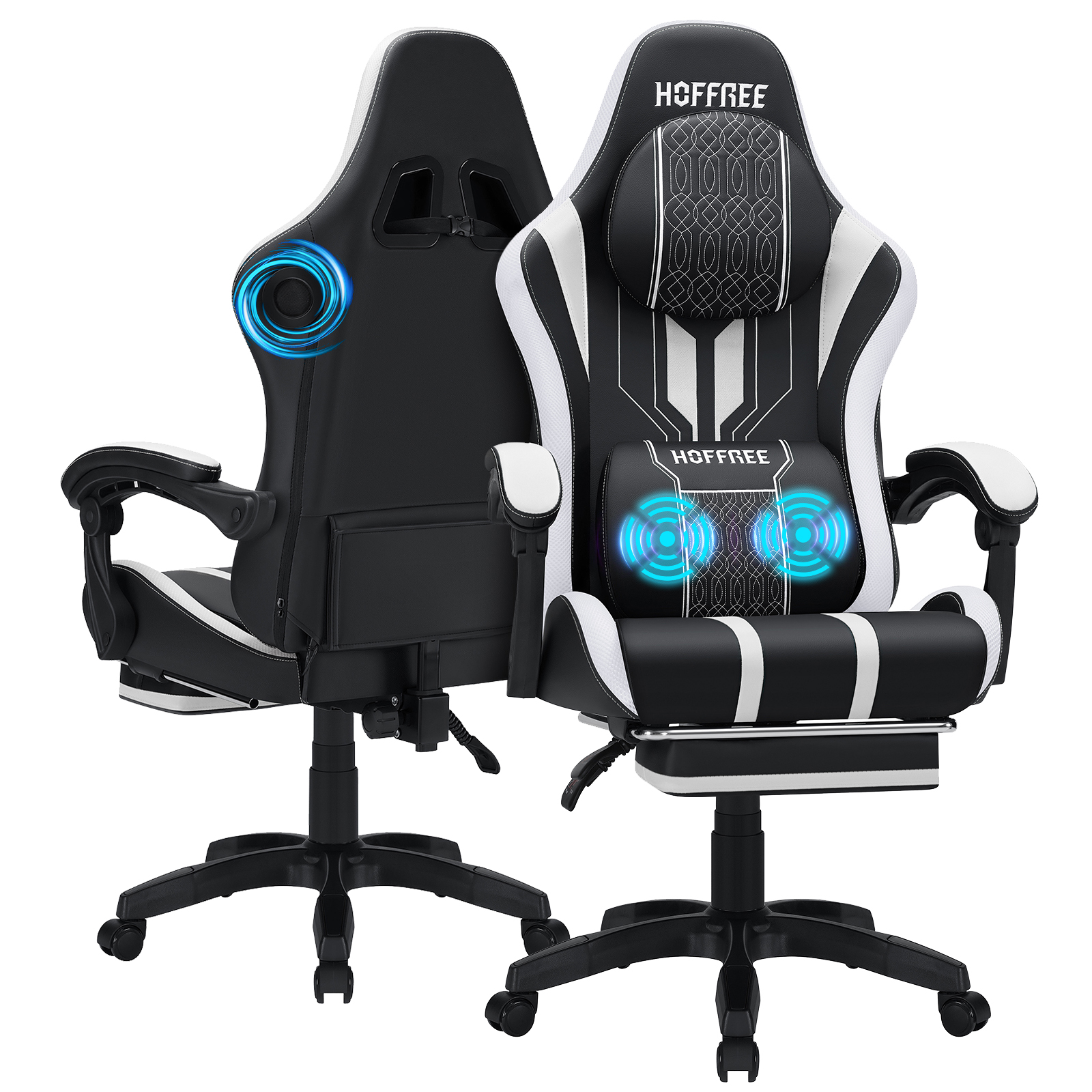 Hoffree Gaming Chair with Speakers Big and Tall Video Game Chair with