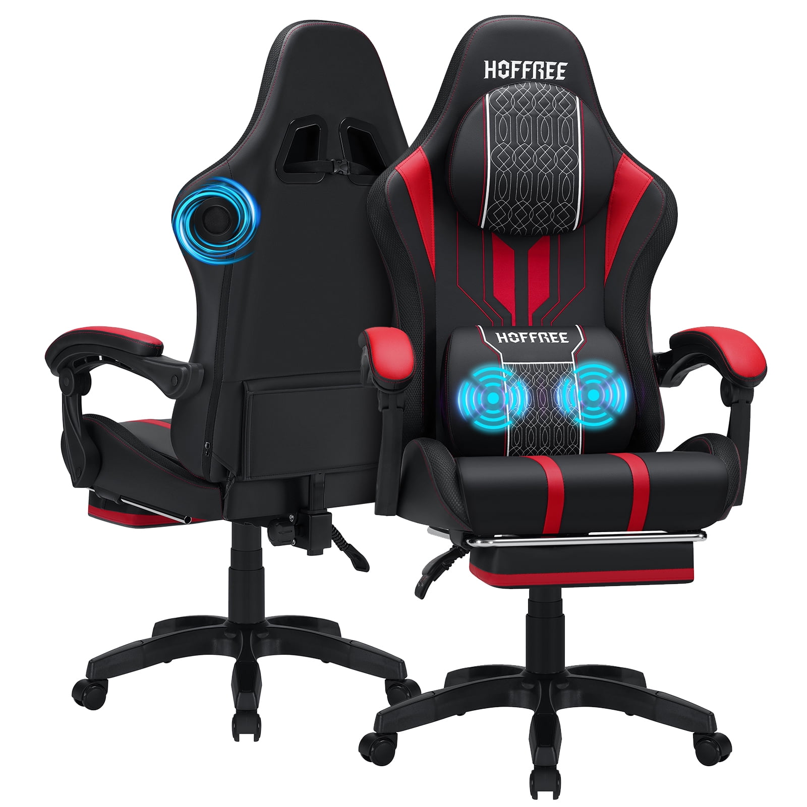 Hoffree Gaming Chair with Speakers Big and Tall Video Game Chair with Footrest and Massage