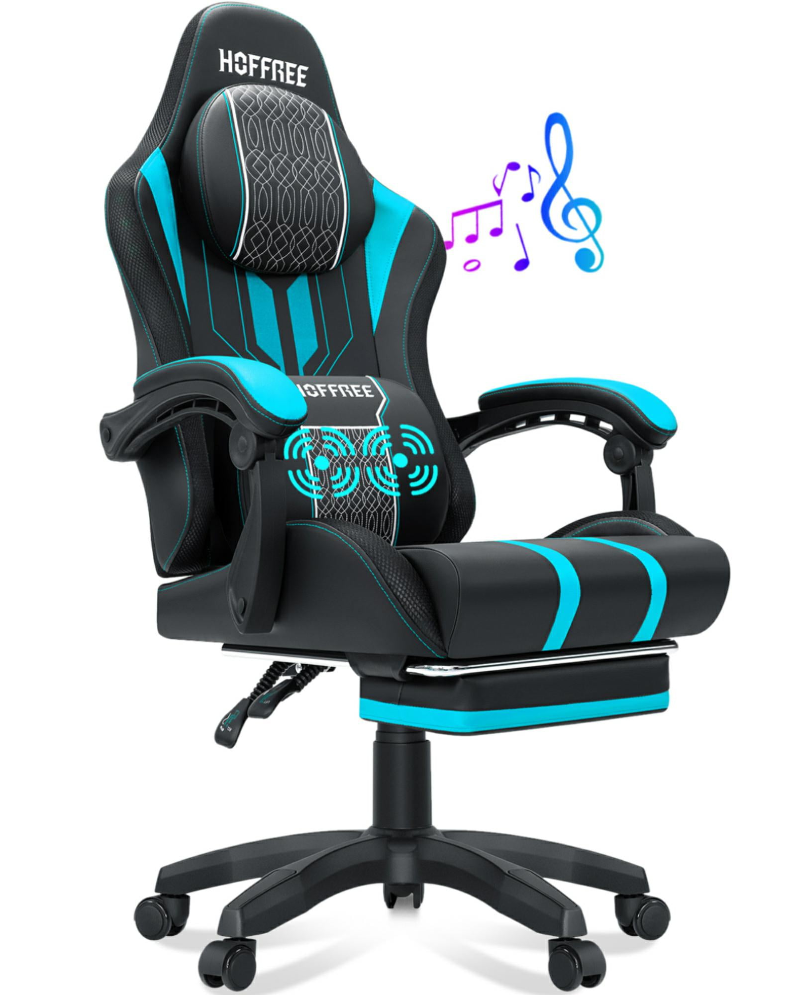 Hoffree Gaming Chair with Speakers Big and Tall Video Game Chair with Footrest and Massage
