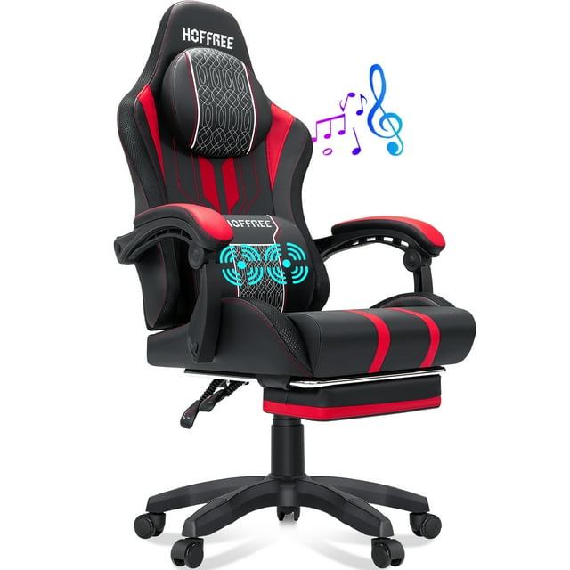 Hoffree Gaming Chair with Speakers Big and Tall Video Game Chair with Footrest and Massage
