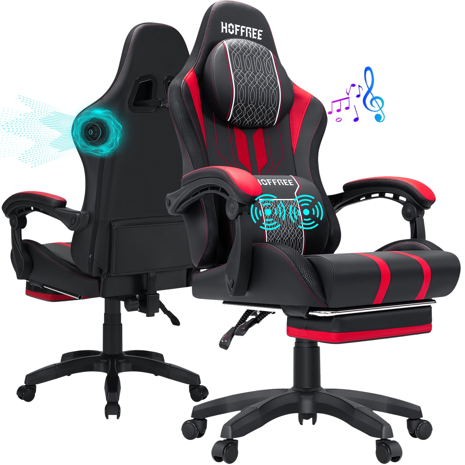 Hoffree Extra Wide Big and Tall Gaming Chair with Bluetooth Speaker, BuiltIn Headrest, Swivel