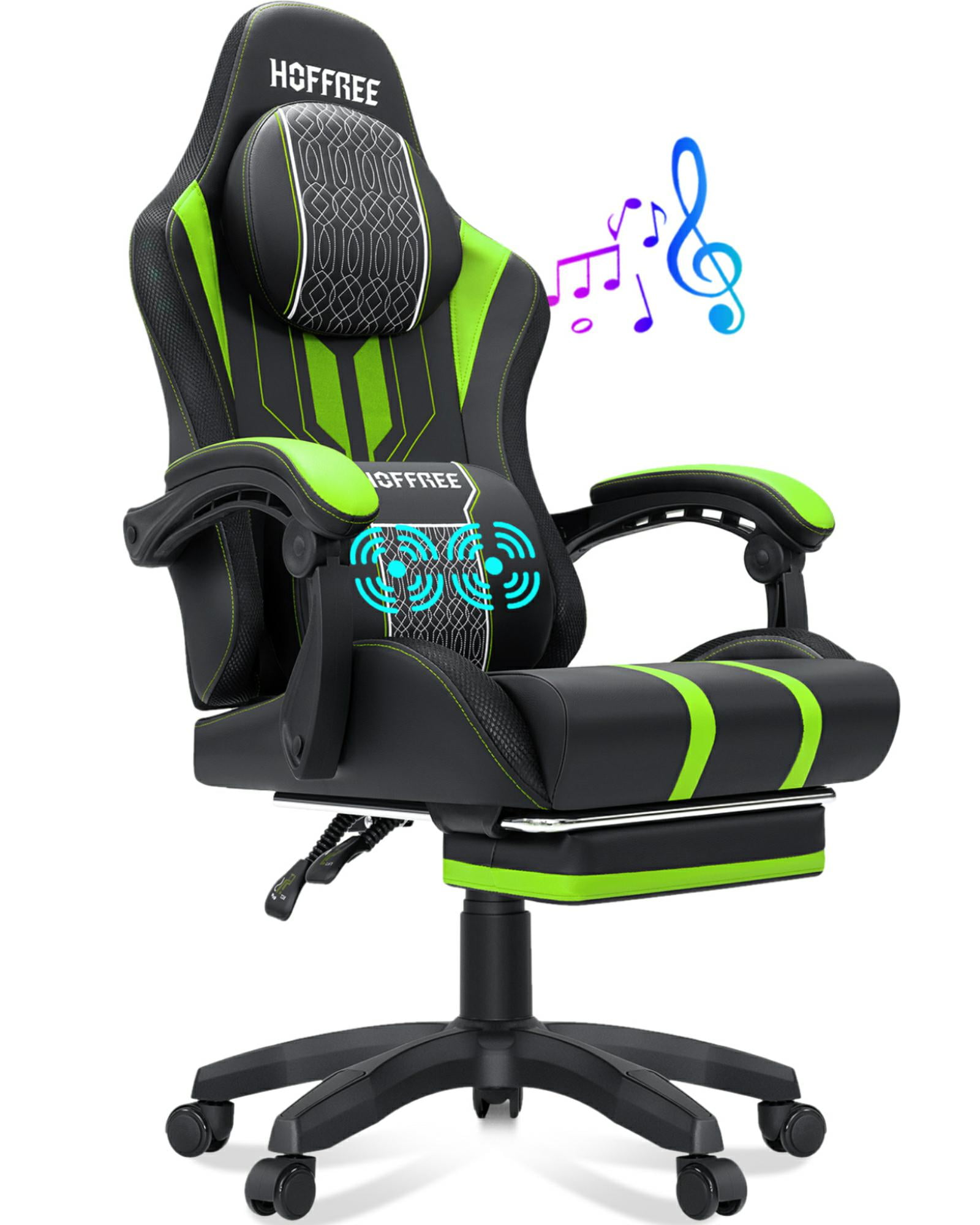 Hoffree Gaming Chair with Speakers Big and Tall Video Game Chair with Footrest and Massage