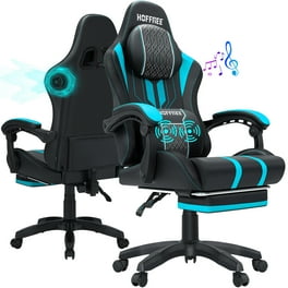 Hoffree Gaming Chair with Bluetooth Speakers and Footrest Massage Office Chair with LED Lights Ergonomic Game Chair High Back with Lumbar Support and