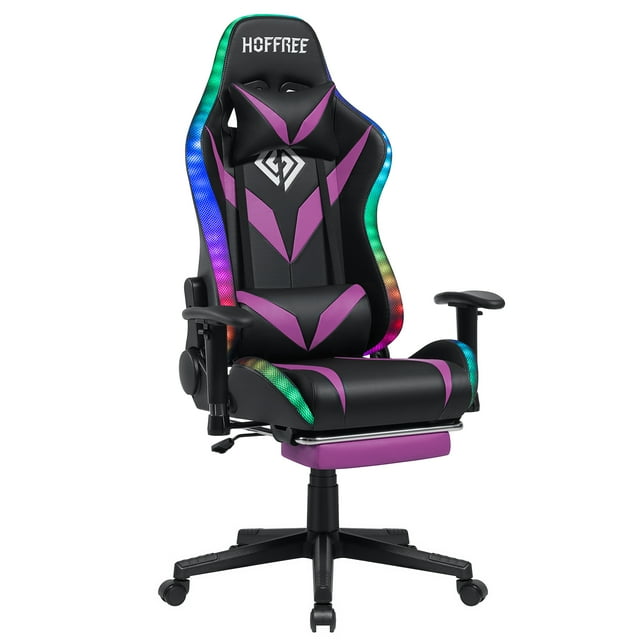 Hoffree Gaming Chair with Speakers Computer Chair with Footrest LED