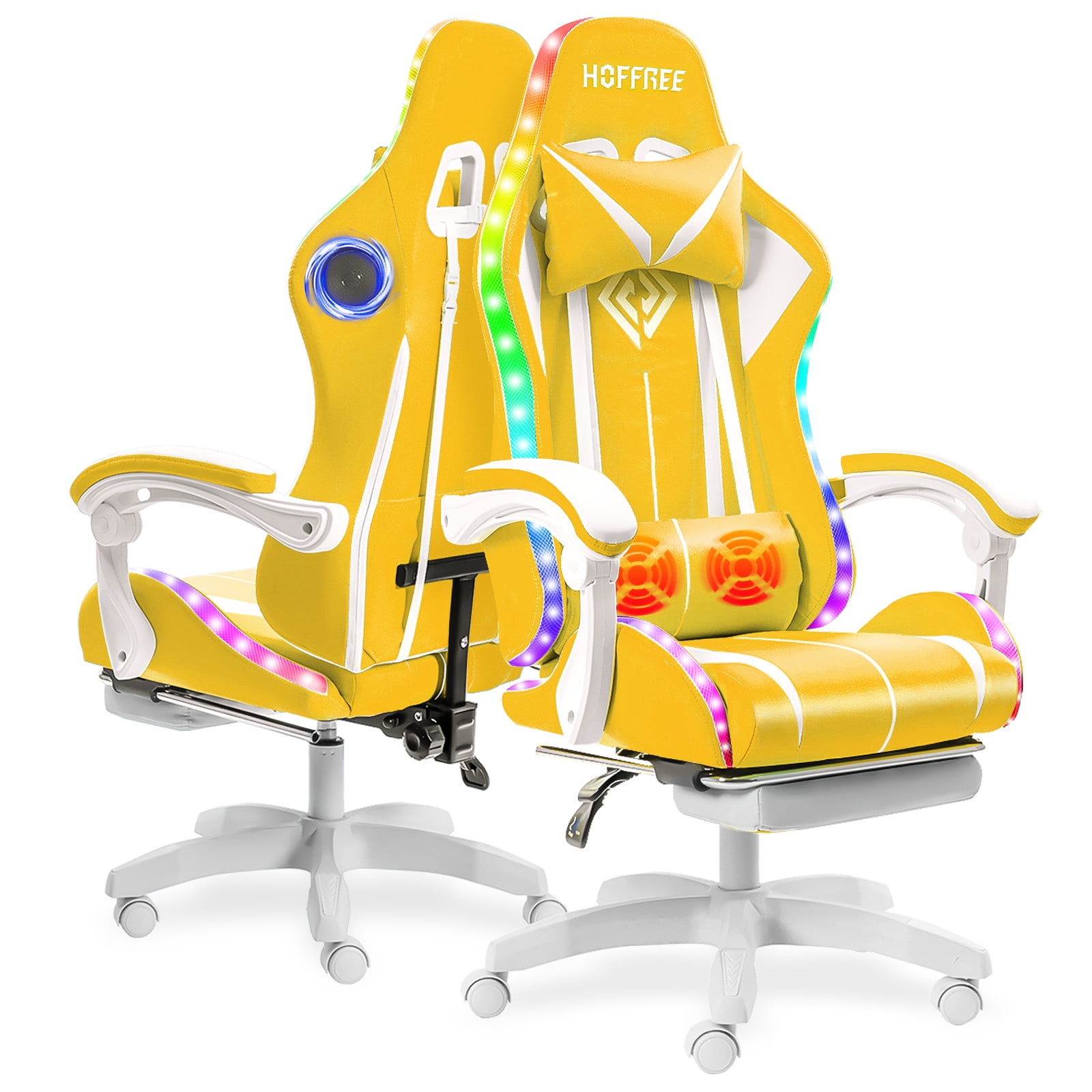 Hoffree Gaming Chair with Speakers and Footrest Massage Office Chair