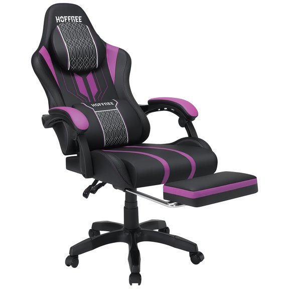 Hoffree Gaming Chair with Speakers High Duty Video Game Chairs with Footrest Computer Gamer Chair with Massage Thickened Seat Cushion for  Home Office