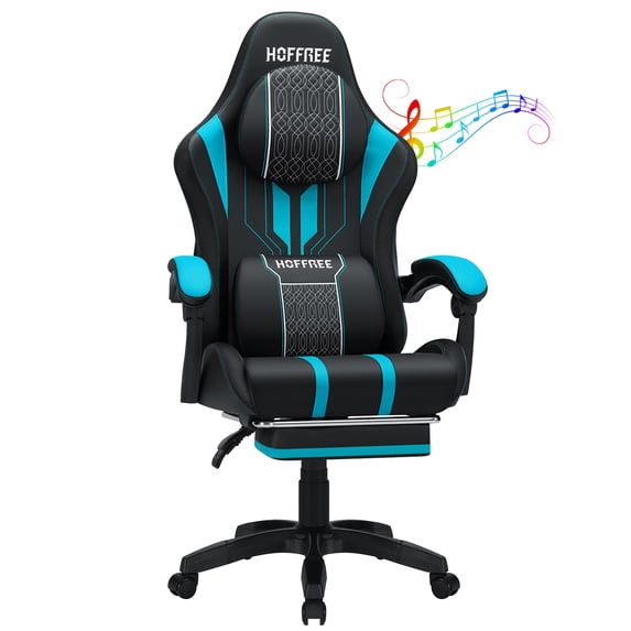 Hoffree Gaming Chair with Speakers High Duty Video Game Chairs with Footrest Computer Gamer Chair with Massage Thickened Seat Cushion for Home Office