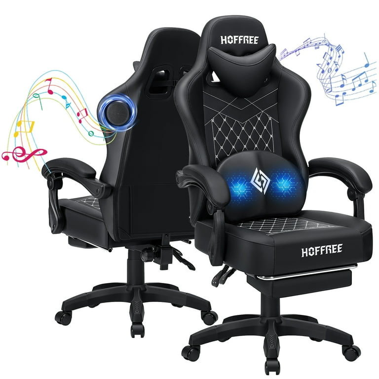 HOFFREE Gaming Chair, Bluetooth Speakers, Massage Lumbar Pillow