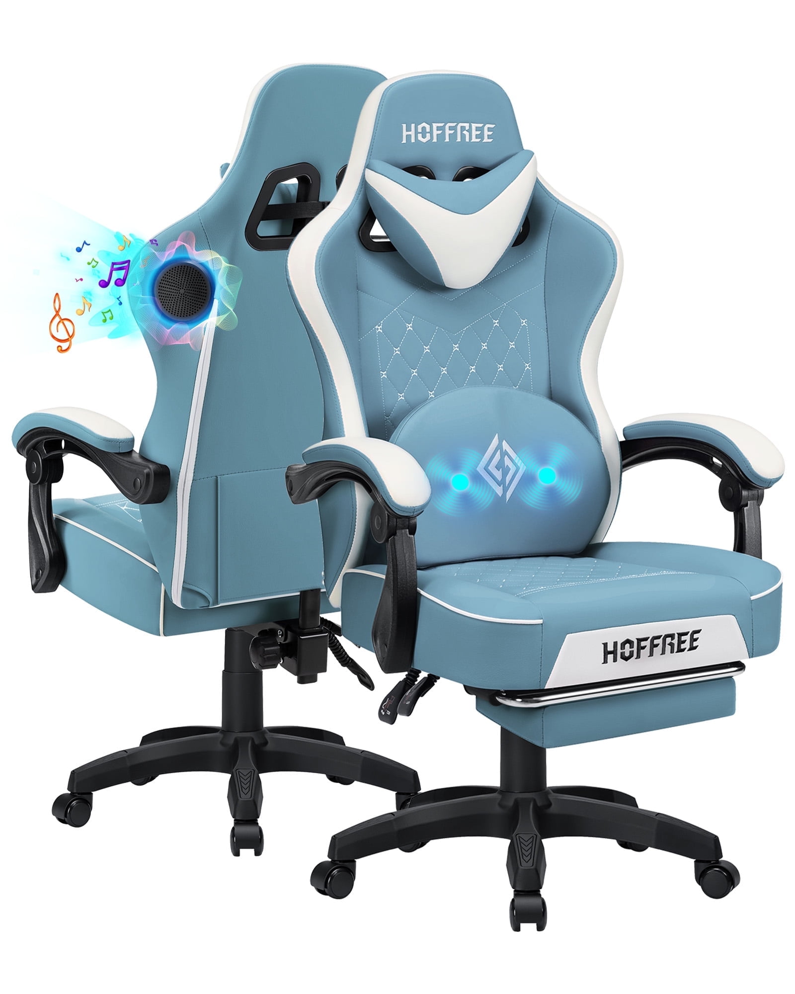 Hoffree Gaming Chair with Speakers PU Gamer Chair with footrest and ...