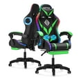 thumbnail image 1 of Hoffree Gaming Chair with Speakers PU Leather Office Chair with Footrest and LED Lights Ergonomic Gamer Chair with Massage Lumbar Support and Headrest Adjustable Swivel for Home Office 300lb, 1 of 10