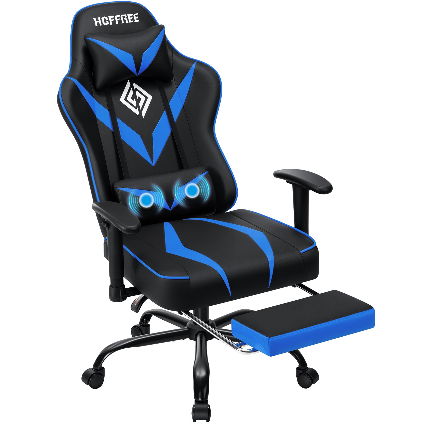 Hoffree Massage Gaming Chair with Footrest Ergonomic Design Gamer Chair with Adjustable Armrest for Adults and Teens Leather Game Chair with Headrest and Lumbar Support
