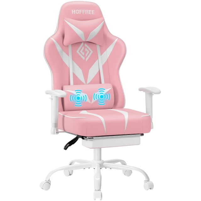 HOFFREE Massage Gaming Chair with Footrest, Big and Tall Gamer Chair with Headrest, Reclining Ergonomic Game Chair with Lumbar Support for Adults