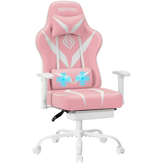 HOFFREE Massage Gaming Chair with Footrest, Big and Tall Gamer Chair with Headrest, Reclining Ergonomic Game Chair with Lumbar Support for Adults