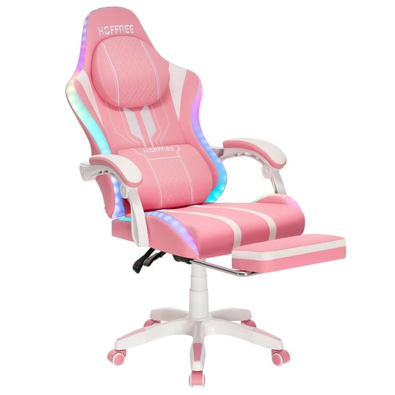 Hoffree Gaming Chair with Speakers High Duty Video Game Chairs with Footrest Plus Size Computer Gamer Chair with Massage Thickened Seat Cushion