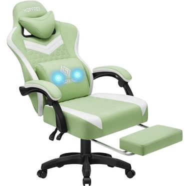 Hoffree Gaming Chair with Massage Fabric Office Chair with footrest for Adults, Ergonomic Gamer Chair with Headrest and Lumbar Support for Office Gaming, 440 LBS