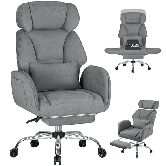 Hoffree Criss Cross Office Chair with Reversible Armrests, Big and Tall Desk Chair with Footrest, Reclining Ergonomic Computer Chair with Adjustable Headrest, Executive Fabric Chair for Home, Gray