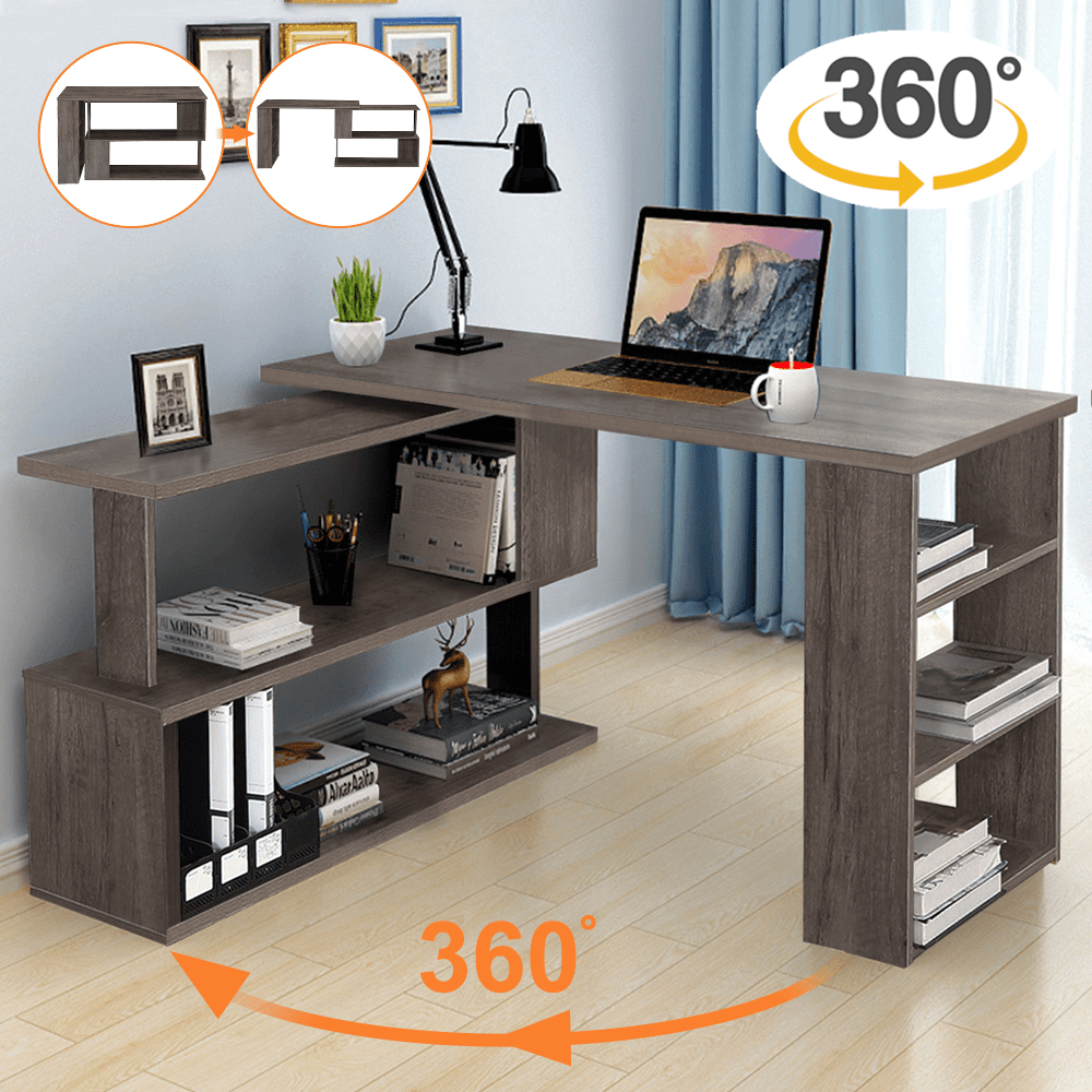 Hoffree L Shaped Computer Desk with Storage Office Desk with File