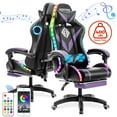 thumbnail image 1 of Hoffree Massage Gaming Chair with Bluetooth Speaker and RGB LED Lights, Ergonomic Video Game Chair High Back Swivel Office Recliner  Chair with Adjustable Footrest, Headrest and Lumbar Support, 1 of 8