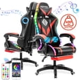 thumbnail image 1 of Hoffree Massage Gaming Chair with Bluetooth Speaker and RGB LED Lights, Ergonomic Video Game Chair High Back Swivel Office Recliner  Chair with Adjustable Footrest, Headrest and Lumbar Support, 1 of 8