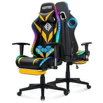 Hoffree Massage Gaming Chair Racing Office Computer Game Chair Ergonomic Backrest and Seat Height Adjustment Recliner Swivel Rocker with Headrest and Lumbar Pillow E-Sports Chair
