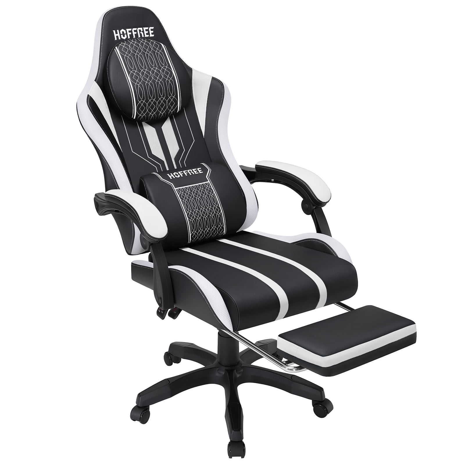 Hoffrree Gaming Chair with Wide Seat Big and Tall Office Chair with Footrest and Massage High Back Gamer Chair with Linkage Armrest Headrest and Lumbar Support Swivel Seat Height Adjustable for Adults