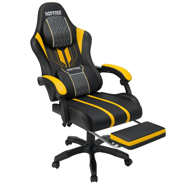 Hoffrree Gaming Chair with Wide Seat Big and Tall Office Chair with Footrest and Massage High Back Gamer Chair with Linkage Armrest Headrest and