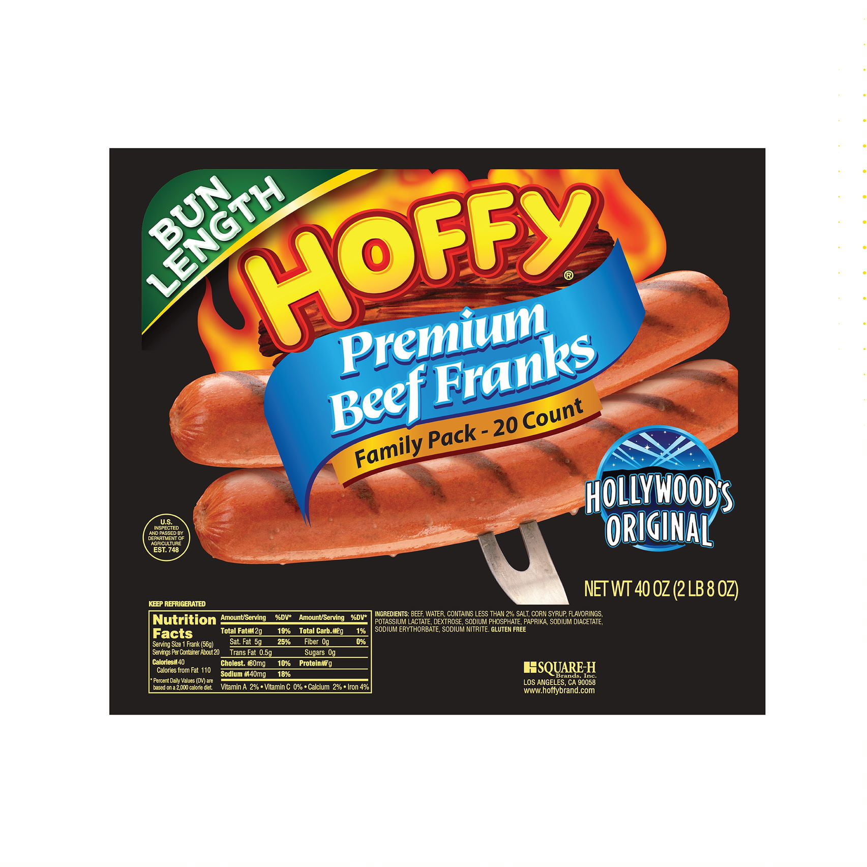 Hoffy Beef Franks Family Pack Hot Dogs, 40 oz, 20 Count