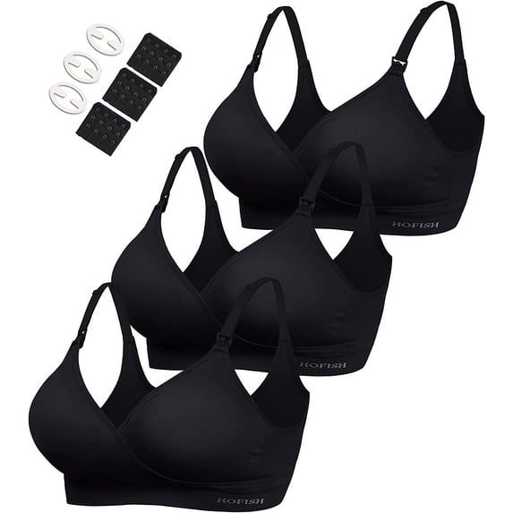 Hofish XL Lycra Maternity Adjustable Breastfeeding Bras, Black (3 Pack)