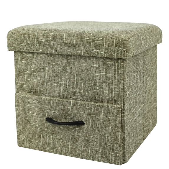 Hofitlead 15 Inch Storage Ottoman Cube, Folding Square Storage Ottoman with Tray&Drawer Footstool, Bedroom (Beige,1 PCS + Side Drawer)