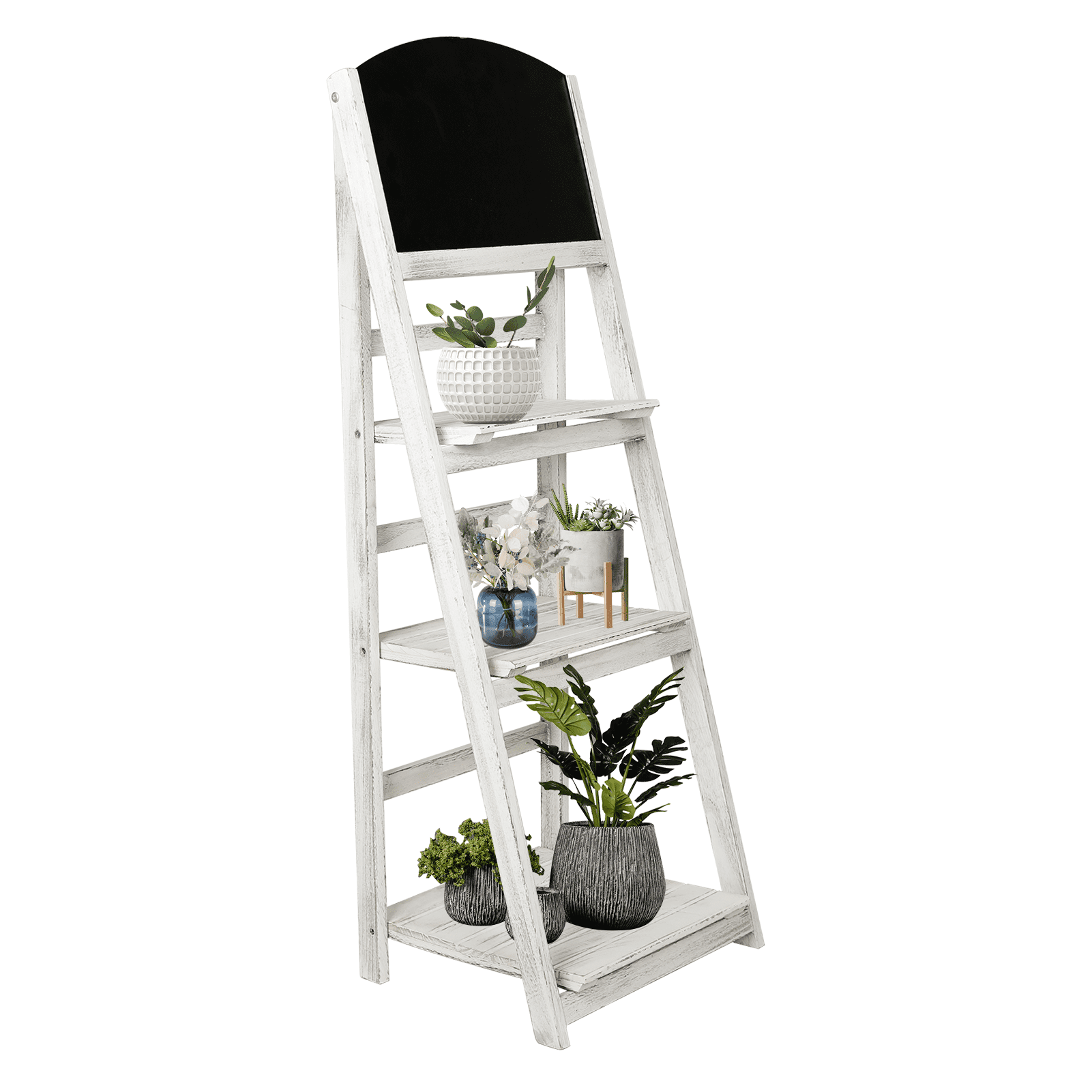Hofitlead 3Tier Ladder Shelf With BlackBoard,Ladder Bookshelf Plant Ladder, Folding Wood Ladder