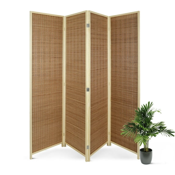 Hofitlead 4 Panel Bamboo Room Divider, 6 FT Tall Folding Privacy Screen, Portable Freestanding Wall Divider for Room,(Brown)