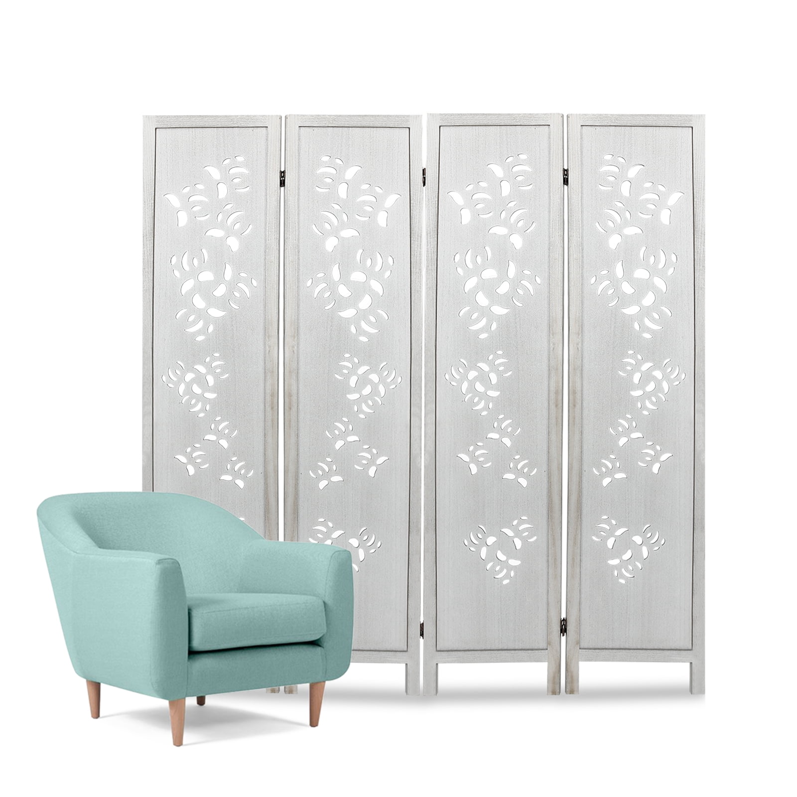 Hofitlead 4 Panel Carved Wood Room Dividers 5.6FT Room Divider and Folding Privacy Screen