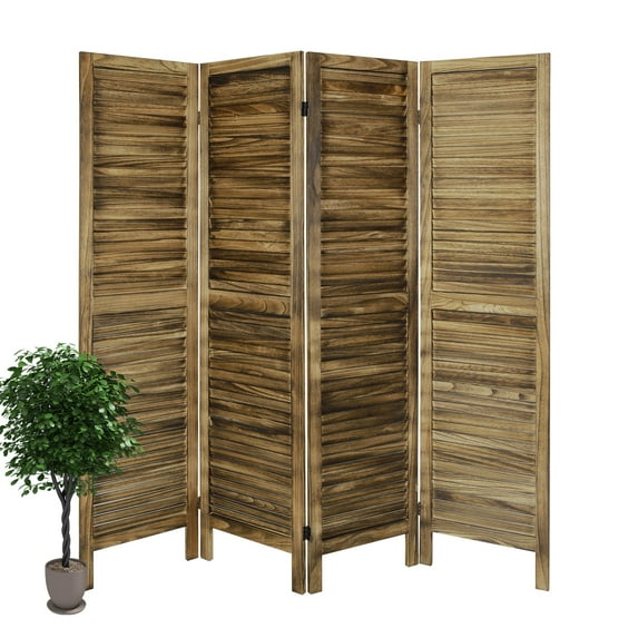 Hofitlead 4 Panel Room Divider, Folding Privacy Screen 5.6Ft Tall,Brown