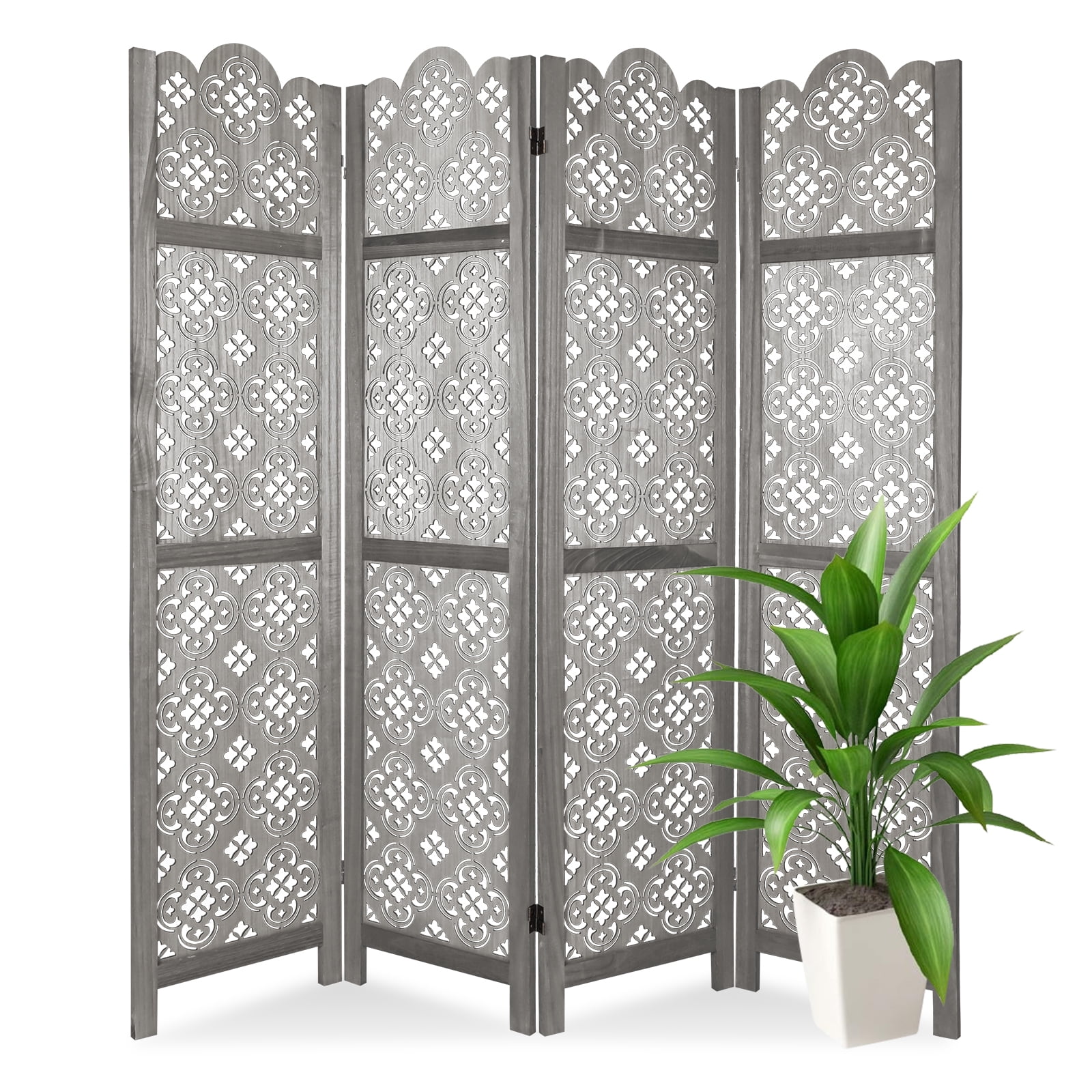 Hofitlead 4 Panel Room Divider,Wooded Carve Foldable Screen,Partition