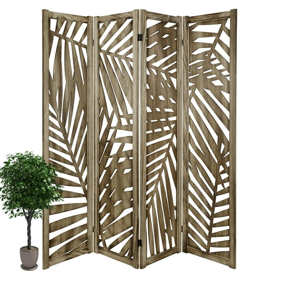 Hofitlead 4 Panel Wood Folding Room Divider,7.8 Ft Tall Wood Screen, Freestanding Portable Partitions,Brown