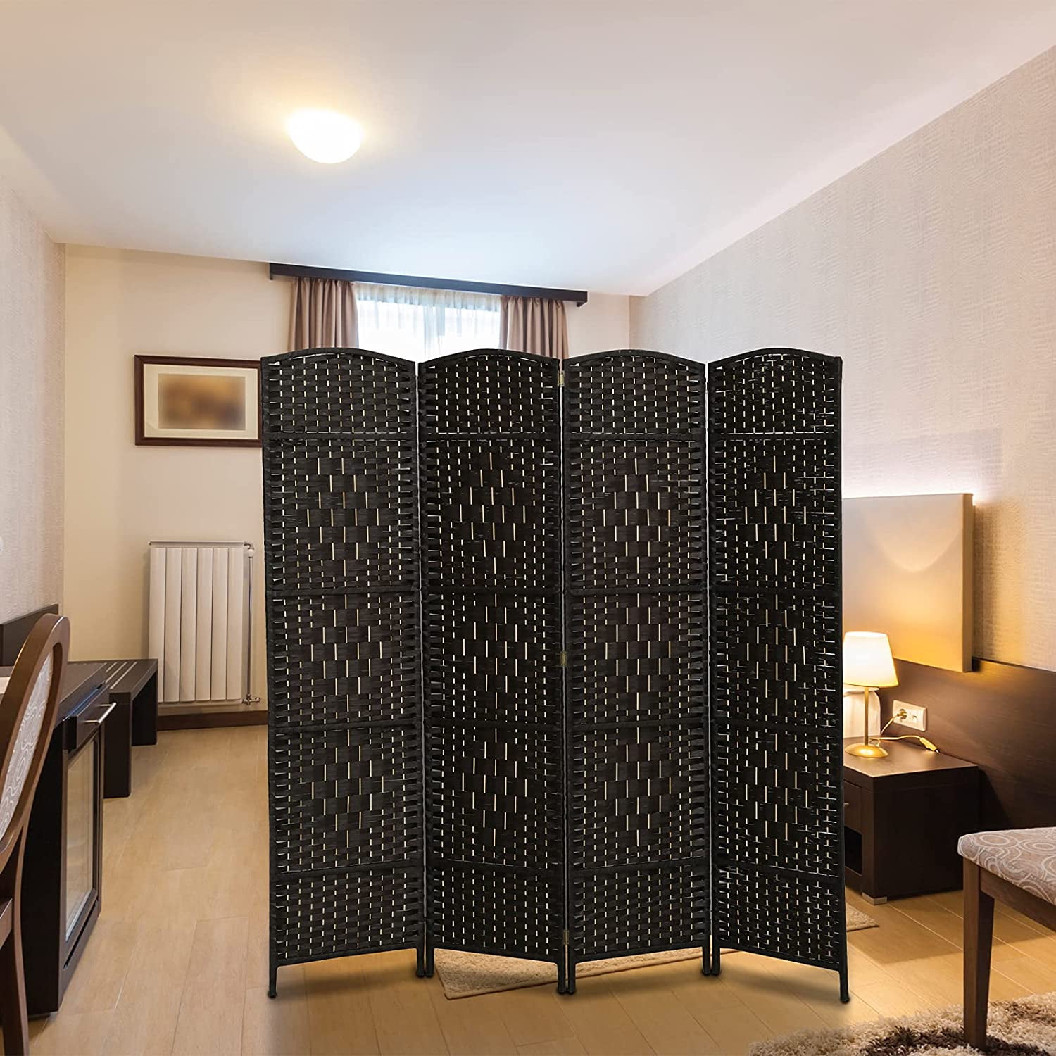 Hofitlead 4 Panel Wood Room Divider, 5.8ft Tall Folding Privacy Screen