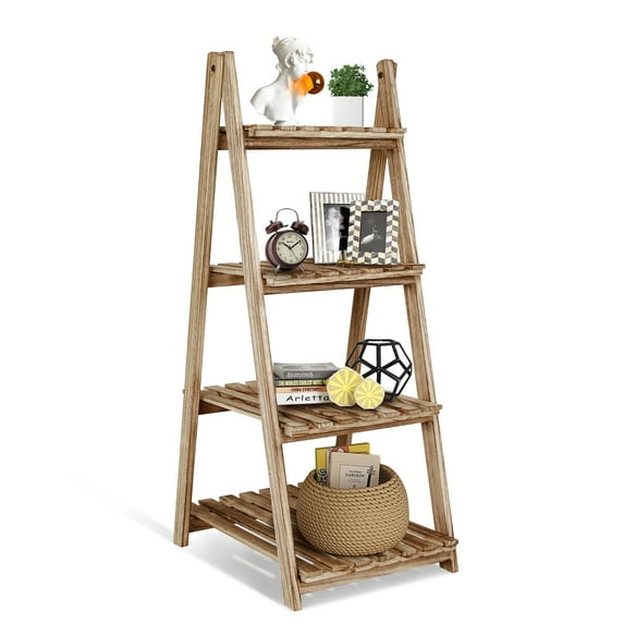 Hofitlead 4 Tier Ladder Shelf,Storage Rack, Wooden Flower rack,Strip Style Bookcase,for Living Room Office (Light Brown)