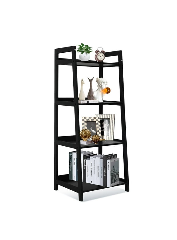 Hofitlead 4-Tier Ladder Shelf,Wood Bookcase,Multifunctional Open Storage Rack,Black