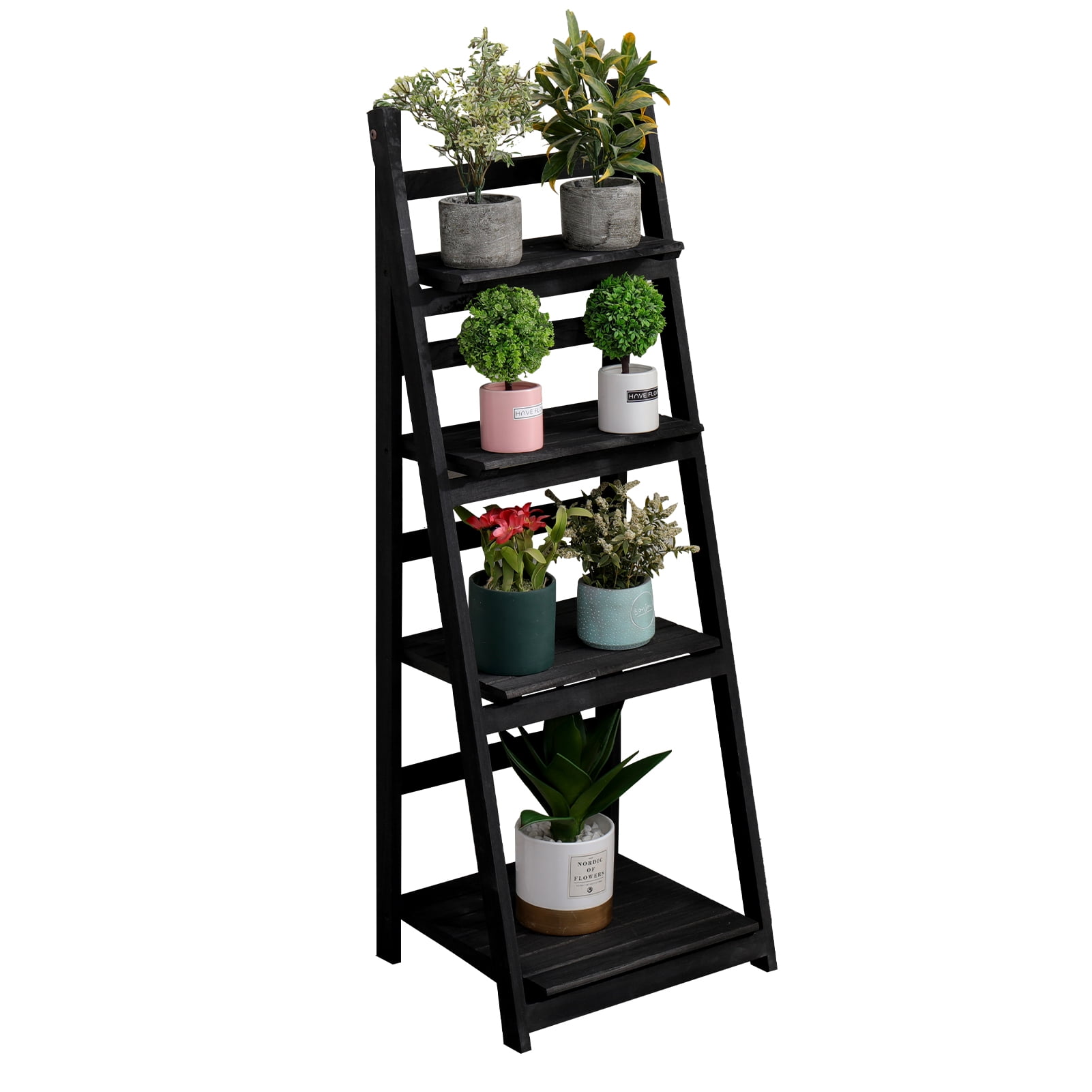 4 Tier Ladder Shelf Small Bookshelf 2 Drawers Vertical Bookcase Storage Rack Organizer Display Bookshelves Living Room Bedroom Bathroom Home Office K