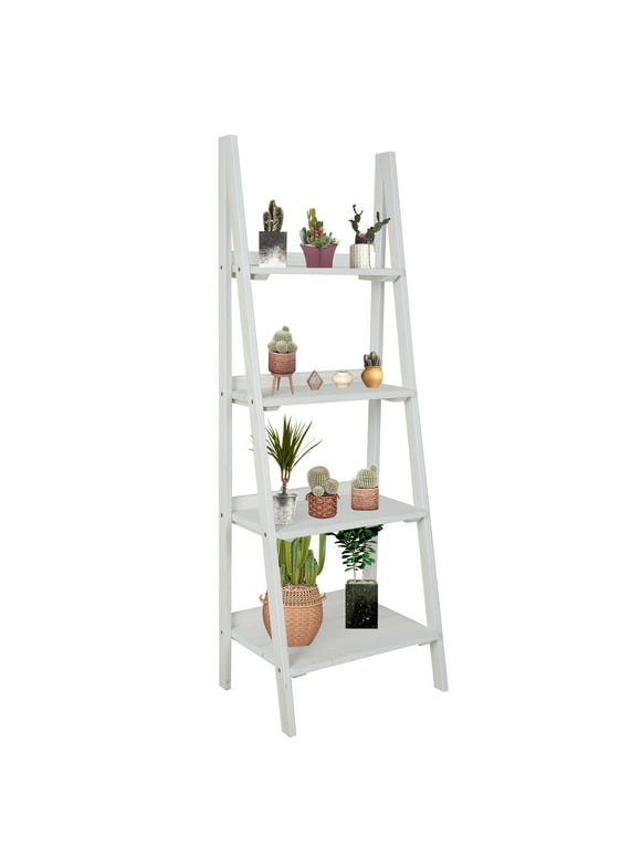 Hofitlead 4 Tier Ladder Shelf, Wooden Storage Rack,Bookshelf, for Living Room Bedroom,White