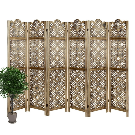 Hofitlead 6 Panel Room Divider,Wooded Carve Foldable Screen,Partition Room Dividers,Brown