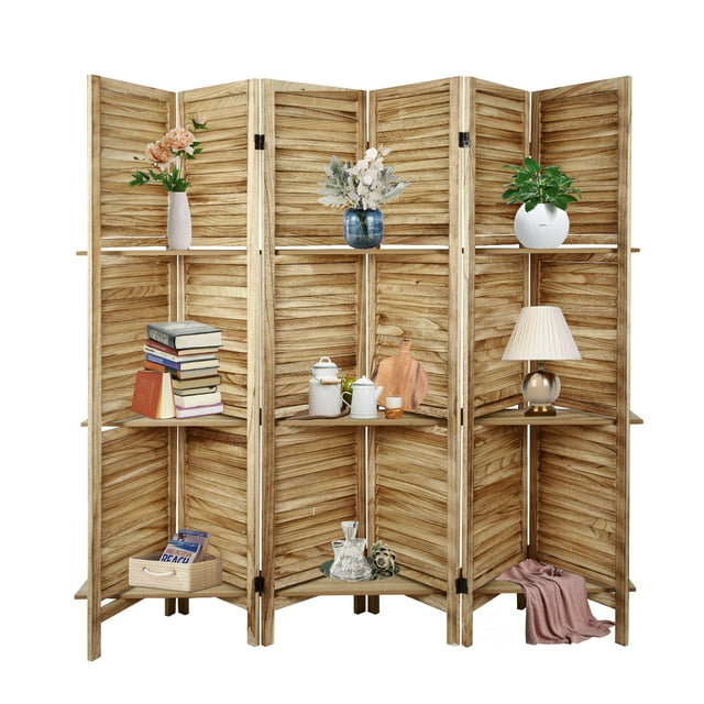 Hofitlead 6 Panel Room Divider with Shelves, 5.6Ft Tall Room Dividers