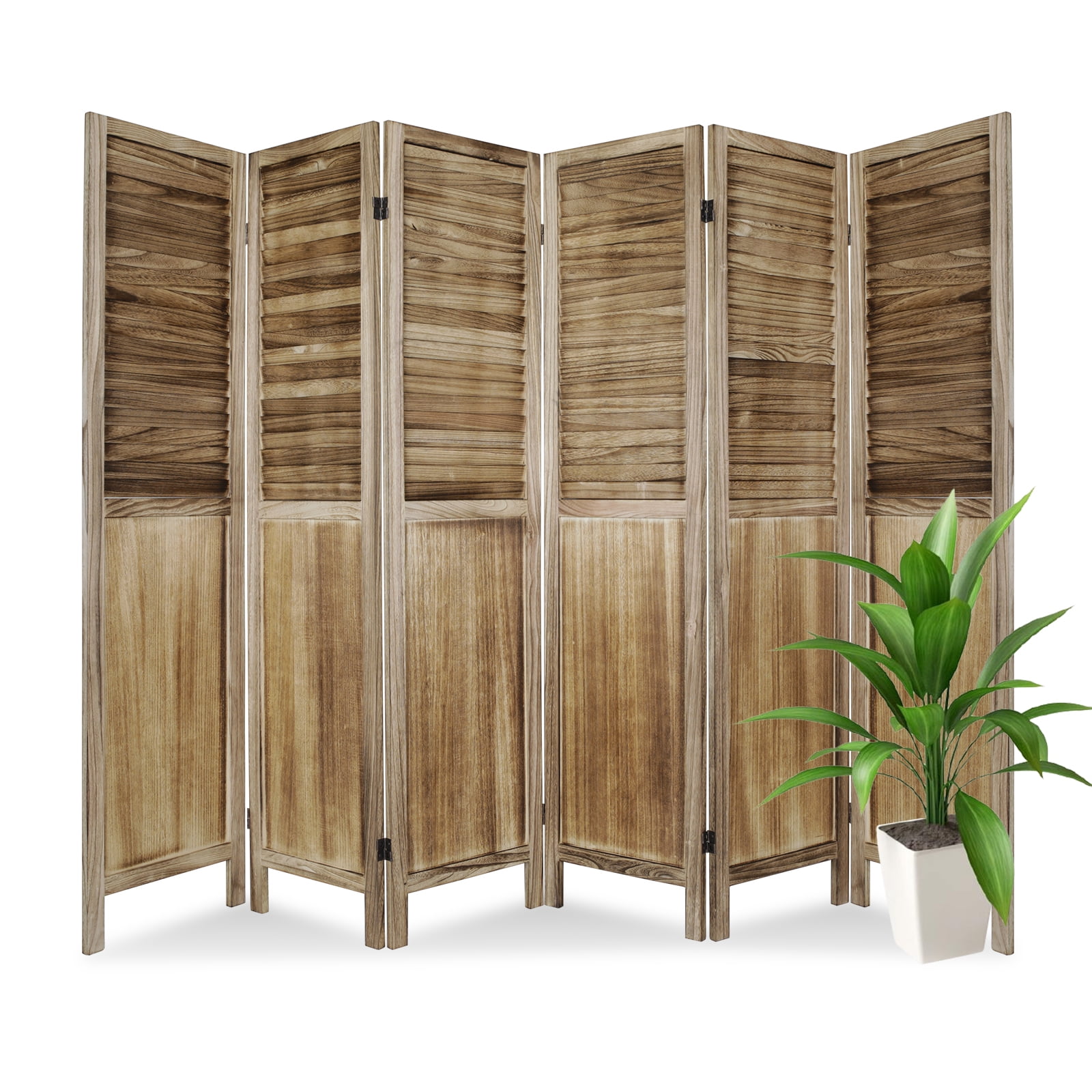 Hofitlead 6 Panel Wood Room Divider 5.8ft. Tall Folding Privacy Screen, Panel Reinforced Room