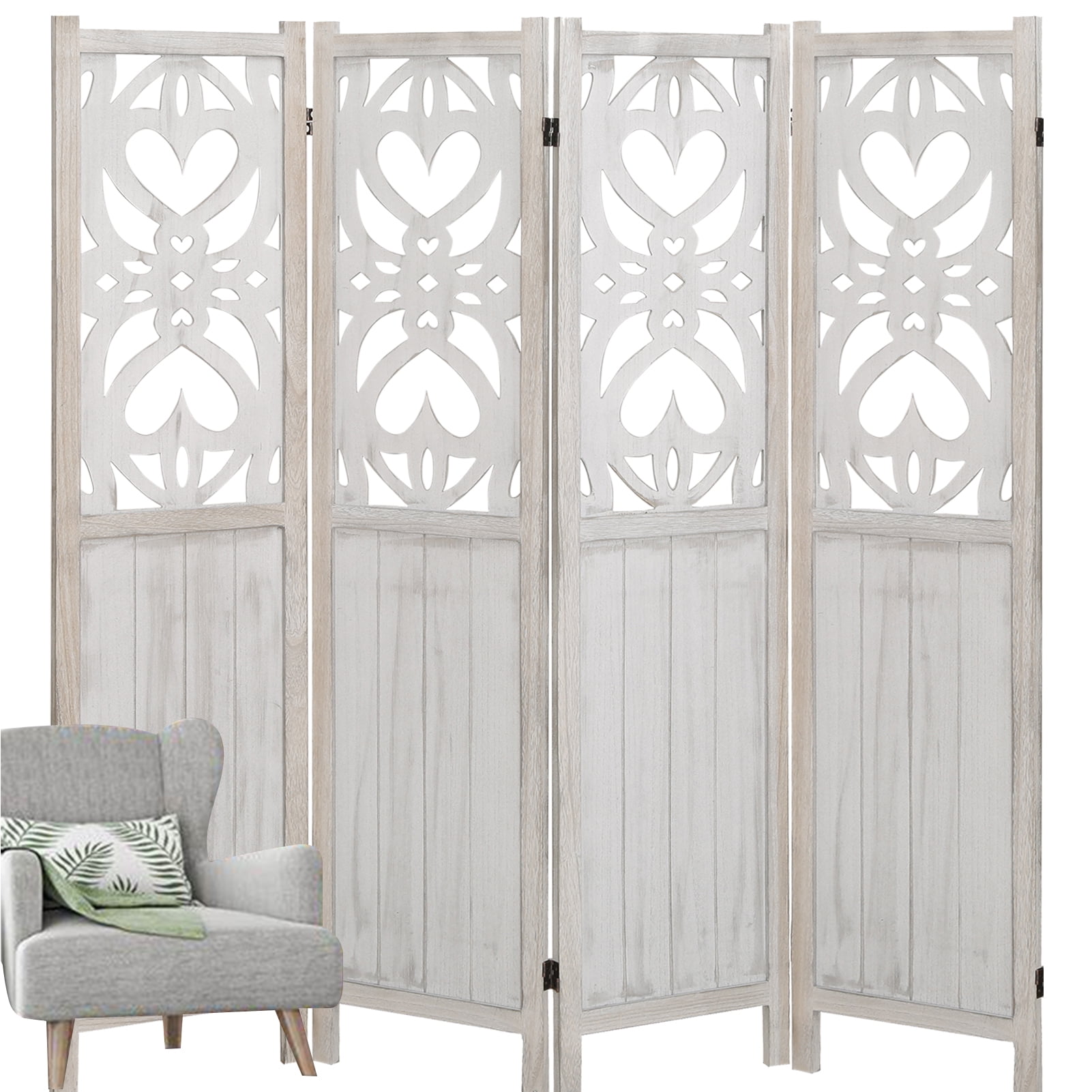 Hofitlead Cutout Room Divider, 4 Panel 5.6 Ft Tall Wood Room Dividers and Folding Privacy