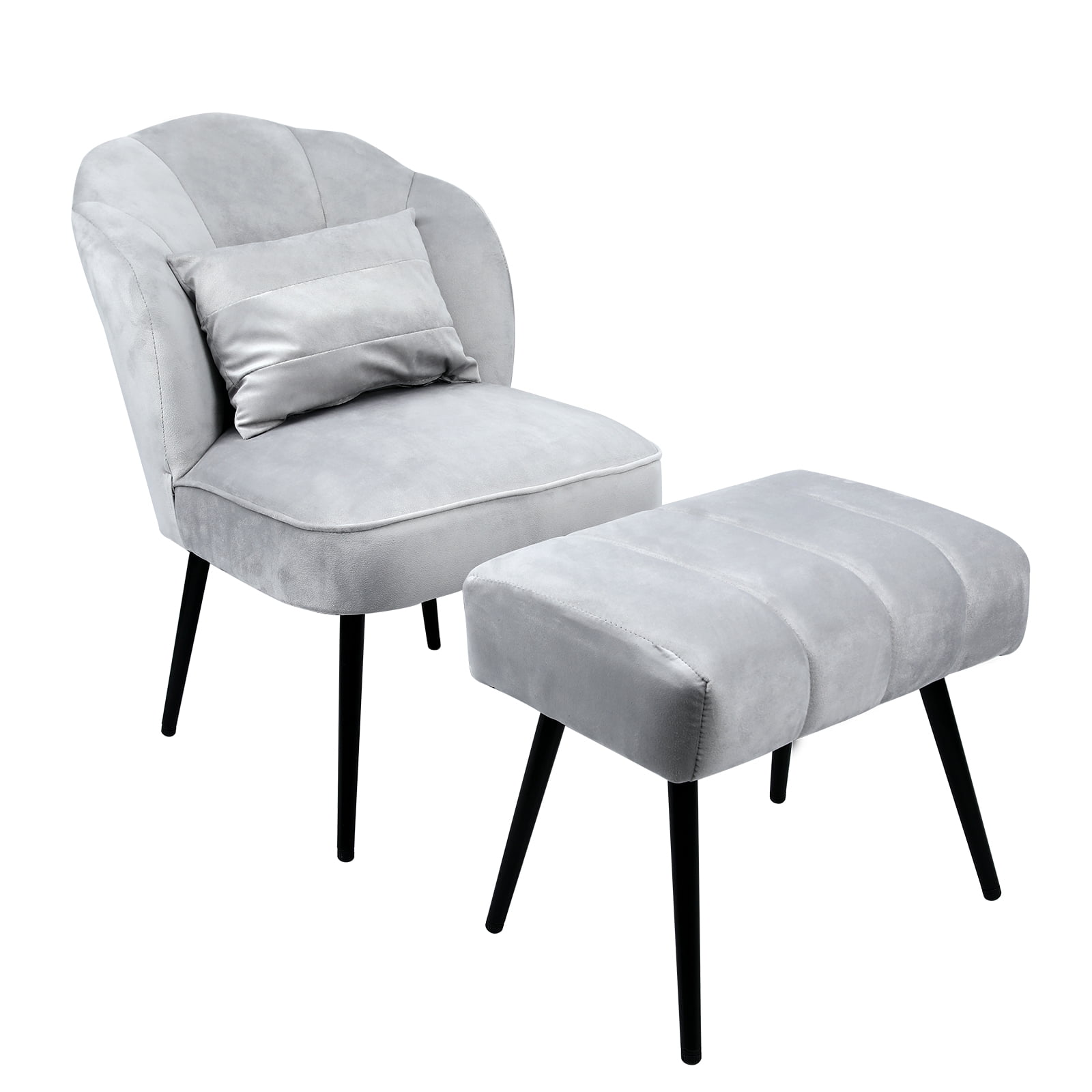 Hofitlead Gray Velvet Accent Chair with Ottoman,Dinning Upholstered ...