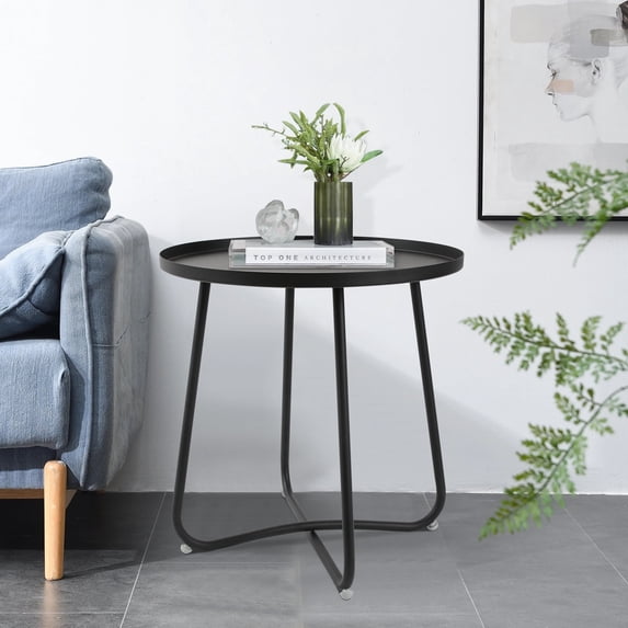 Hofitlead Outdoor Side Tables, Anti-Rust Metal End Table,Small Patio Table Round End Table Outdoor Table for Garden Balcony Yard , Black