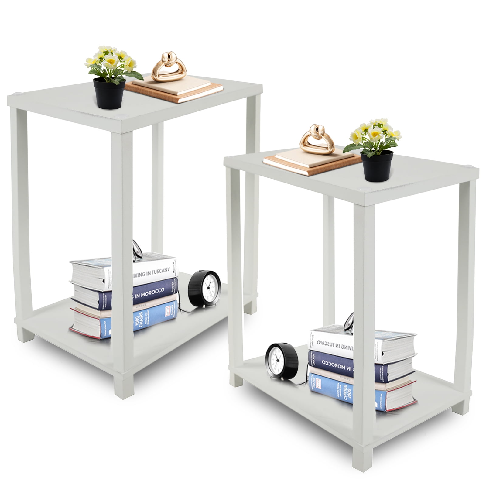 Hofitlead Side Table Square Modern End Table, Night Stand with 2Tier Storage Shelf, For Living